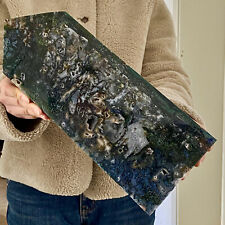 7.95LB Natural Geode Aquatic Plant Water Grass Moss Agate Obelisk  Crystal Reiki picture