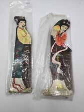 Vintage 2 Hand Painted Oriental Ladies wooden  Combs picture
