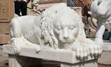 4' Marble White Large Loin Outside Garden And Temple Hancarved Decoratives E1104 picture