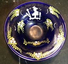 Antique Hand Painted Mary Gregory Cobalt Blue Footed Round Bowl 1.5