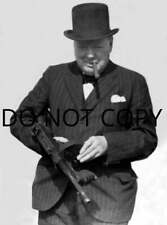 ANTIQUE WW 11 REPRO PHOTO WINSTON CHURCHILL W/ CIGAR THOMPSON MACHINE GUN picture
