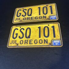 Original Vintage Yellow Oregon License Plate GSQ 101 Pair/Set picture