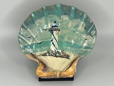 Vintage Large Scallop Sea Shell Hand Painted Seaside Lighthouse Scene picture