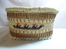 Nootka/Makah Beaded Basket with Whale and Canoe Design 7 3/4