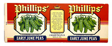 Vtg Phillips Alaska Early June Peas Rare Origina Can Label Berlin, MD11 x 4.25 