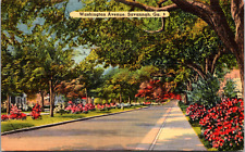 Savannah Georgia GA Washington Avenue Street View Homes Vintage C. 1949 Postcard picture