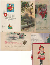 6 Antique Postcard Merry Christmas Embossed Card Art Litho Greetings 1910-1921 picture