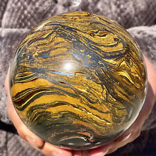 5.13LB Natural Large Gold Tiger’s Eye Stone Quartz Crystal Sphere Specimen Reiki picture