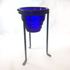 Cobalt Blue Decorative Glass Candle Holder with Metal Stand 8.5” Tall picture
