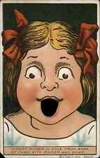 Monro Art Pub Die-Cut Novelty Little Girl with Open Mouth c1910 Vintage Postcard picture