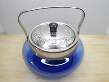 Vintage Soviet Sugar Bowl Blue Cobalt Glass ZISH ЗІШ kitchenware USSR #2 picture