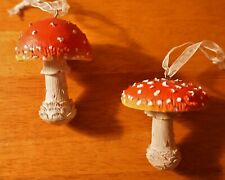 Set of 2 Red & White Gnome Dome Mushroom Christmas Ornaments Country Lodge Decor picture
