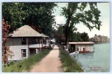 BUCKEYE LAKE OHIO*TWIN COTTAGES*BOATHOUSE*PORCH*NEWARK POSTCARD CO GERMANY #1164 picture