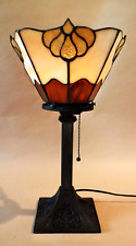 Antique Arts & Crafts Handel Era Leaded Stain Glass Torchiere Table Lamp, 1910 picture