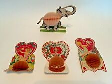 Lot Of 4 Antique 1930's Honeycomb Valentine Cards Including Elephant Denmark picture