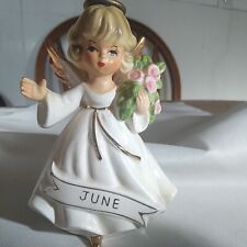 Vintage June Girl Birthday Angel Halo Roses - Enesco -Small Repair Crazing 1950s picture