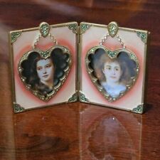 RARE VINTAGE JAY STRONGWATER PINK DOUBLE HEART JEWEL CRYSTAL EDGE ENAMEL FRAME picture