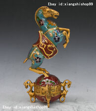 China Fengshui Bronze Gilt Cloisonne Success Running Horse Horses On Ball Statue picture