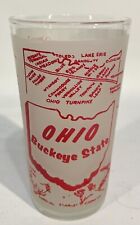VINTAGE 4.75” SOUVENIR DRINKING GLASS OHIO BUCKEYE STATE FROSTED RED. EB37 picture