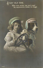 Hand Tinted Photo Postcard Dog and Little Girl Drive Car 3401/1 Gay Old Dog picture