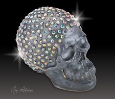 Artist Greg Arbutine Metal Gray enameled Skull Box with multi-colored crystals picture