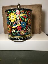 Vtg Daher Tin Metal Retro Mod Floral Container Made in England Color Lid picture