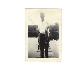 c1920 IDENTIFIED Man Holding Fishing Catches On Dock Snapshot Photo picture
