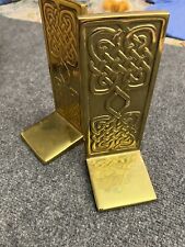(2) Soild Brass Bookends Virginia Metalcrafters Celtic Knot 1990 Pair Vintage picture