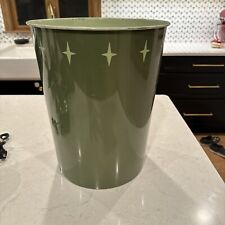 Vintage Trash Can Metal * Mid Century Modern * Atomic Star Avocado Green picture