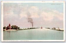 Postcard Ste Claire Ship Canal Lower Entrance Lighthouse Michigan Posted 1916 picture