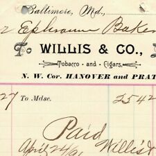 1896 Letterhead Billhead Willis & Co. Tobacco Cigars Baltimore Ephraim Baker*  picture