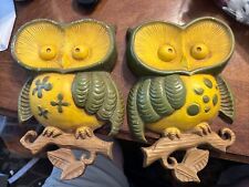 Vintage Sexton Owls Cast Metal Wall Art 1970 Green Yellow Retro Hanging Set picture