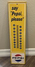 VINTAGE ORIGINAL 1969 EMBOSSED PEPSI COLA THERMOMETER STOUT SIGN SODA POP SIGN picture