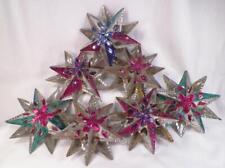 7 Tin Star Christmas Ornaments Multi Color Folk Art Large 5in. Rare Antique picture