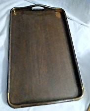 LARGE Vintage Mid Century Oak & Copper Serving Tray Handles Gallery 1950s Old picture