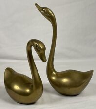 Vintage Set Of 2 Small Brass Swans (Korea) picture