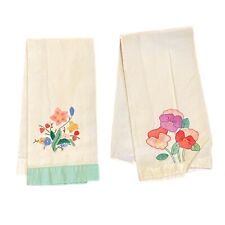 Vintage Embroidery Applique Colorful Floral Hamd Towels Guest Kitchen Set Of 2 picture