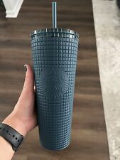 Starbucks soft Touch  Navy Blue Grid 24oz Cold Cup Venti Tumbler picture
