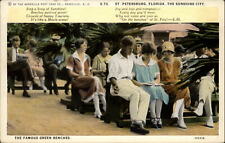 Green Benches tourists St Petersburg Florida ~ 1920s vintage postcard picture