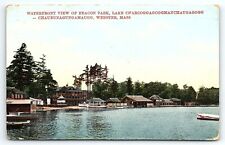 1909 WEBSTER MA BEACON PARK LAKE CHARCOGGAGOGGMANCHAUGAGOGG POSTCARD P3421 picture