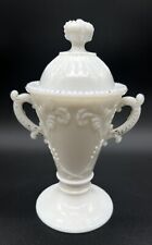 Antique Victorian Milk Glass Urn Vase Laurel Handles 5” Bead Edge with Lid picture