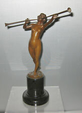 ANTIQUE 19 cent. BRONZE OF A NUDE BLOWING TWO TRUMPETS  picture