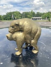 Vintage Solid Brass Mating Russian Bears Statue Small Doorstop 6.5” picture