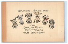 c1905 Birthday Greetings Cute Puppies Dog Smiling Faces Antique Postcard picture
