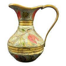 Vintage Solid Brass Enamel Cloisonne Champlevé Indian Jug Vase Pitcher 4