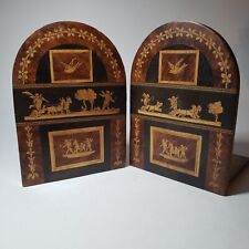 Vintage Inlaid Sorrento Italy Wood Ware Folding Bookends Birds Cherubs Italian picture