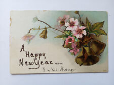 Antique Pre-1907s A Happy New Year Large Golden Bells And Rose Flowers Postcard picture