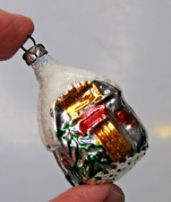 Vintage Blown Glass Small MICA WINTER LOG HOUSE Christmas Ornament Germany picture