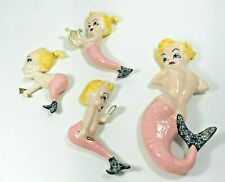 1950s 4 Norcrest Mermaids Figurines Wall Cherubs Pink Kitschy Pin Ups Bathroom picture