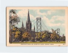 Postcard Ambassador Bridge & Assumption Church Windsor Canada picture